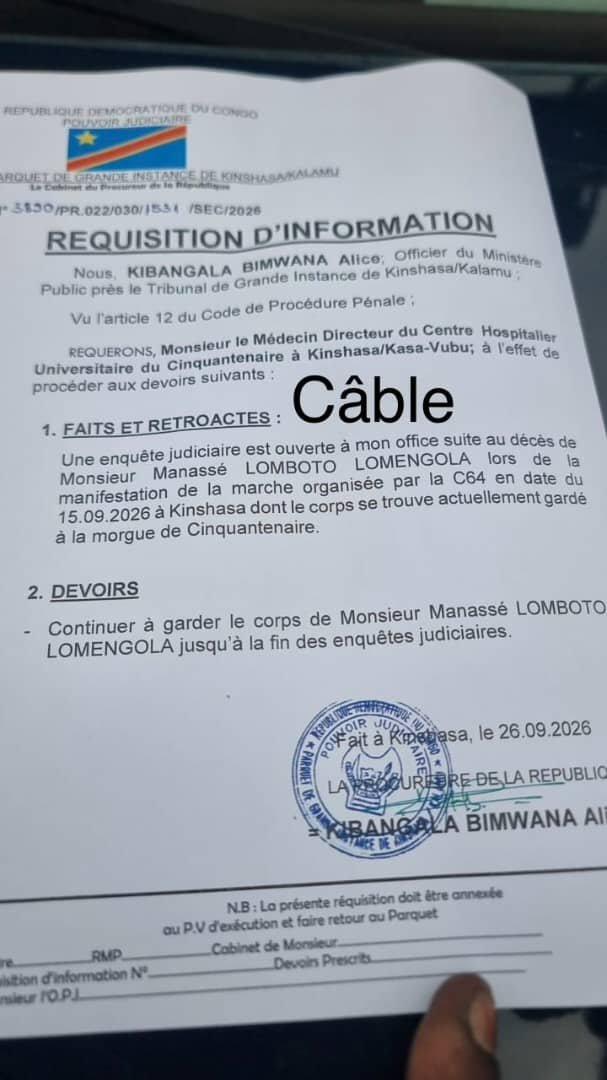La dépouille de Manassé Lomboto Lomengola, cadre de l’ADD Congo et membre de la Coalition pour la défense de l’ordre constitutionnel (C64), reste retenue à l’Hôpital universitaire du Cinquantenaire, alors que ses obsèques étaient annoncées pour ce samedi.